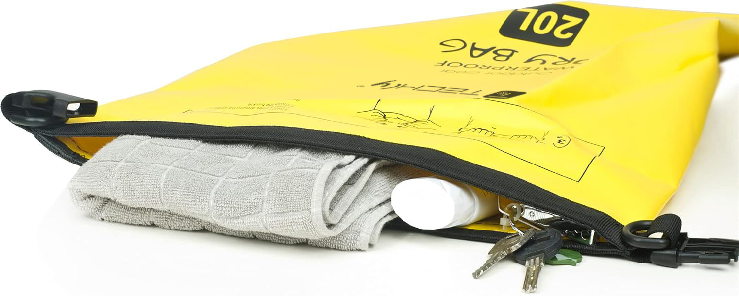 Sacca Impermeabile 20L Dry Bag con Tracolla Regolabile Giallo TECHLY - immagine 6