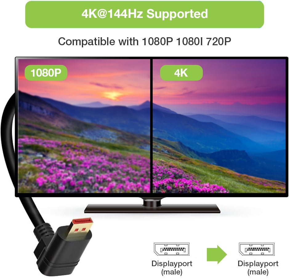 Cavo Audio/Video DisplayPort 1.4 8K M/M Angolato 90° 2m Nero TECHLY - immagine 6