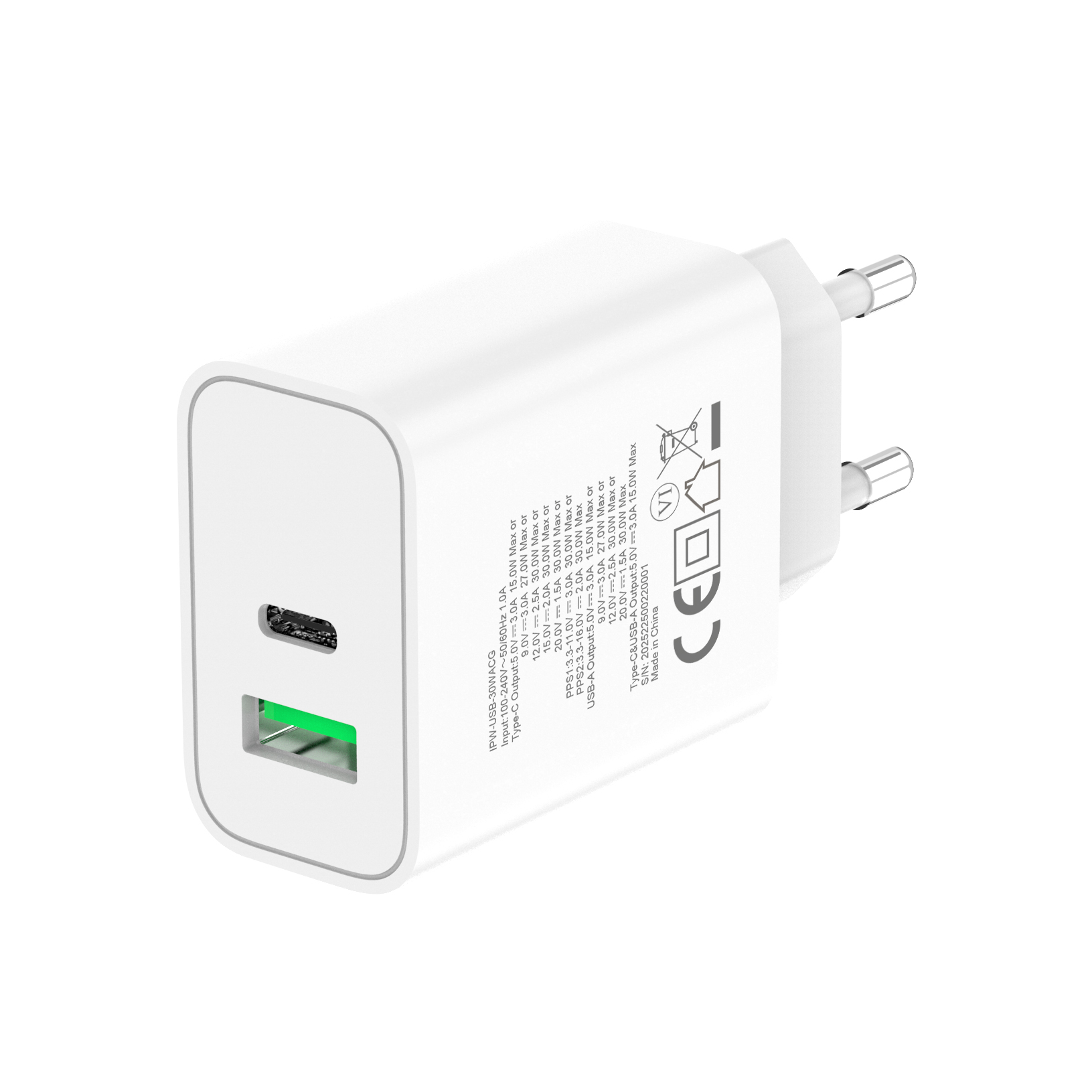 Caricatore Alimentatore GaN USB-C™ 30W e USB-A QC3.0 da Muro TECHLY - immagine 10