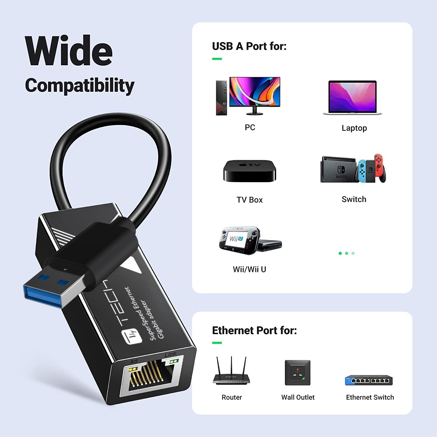 Adattatore di Rete Gigabit USB tipo A SuperSpeed TECHLY - immagine 5