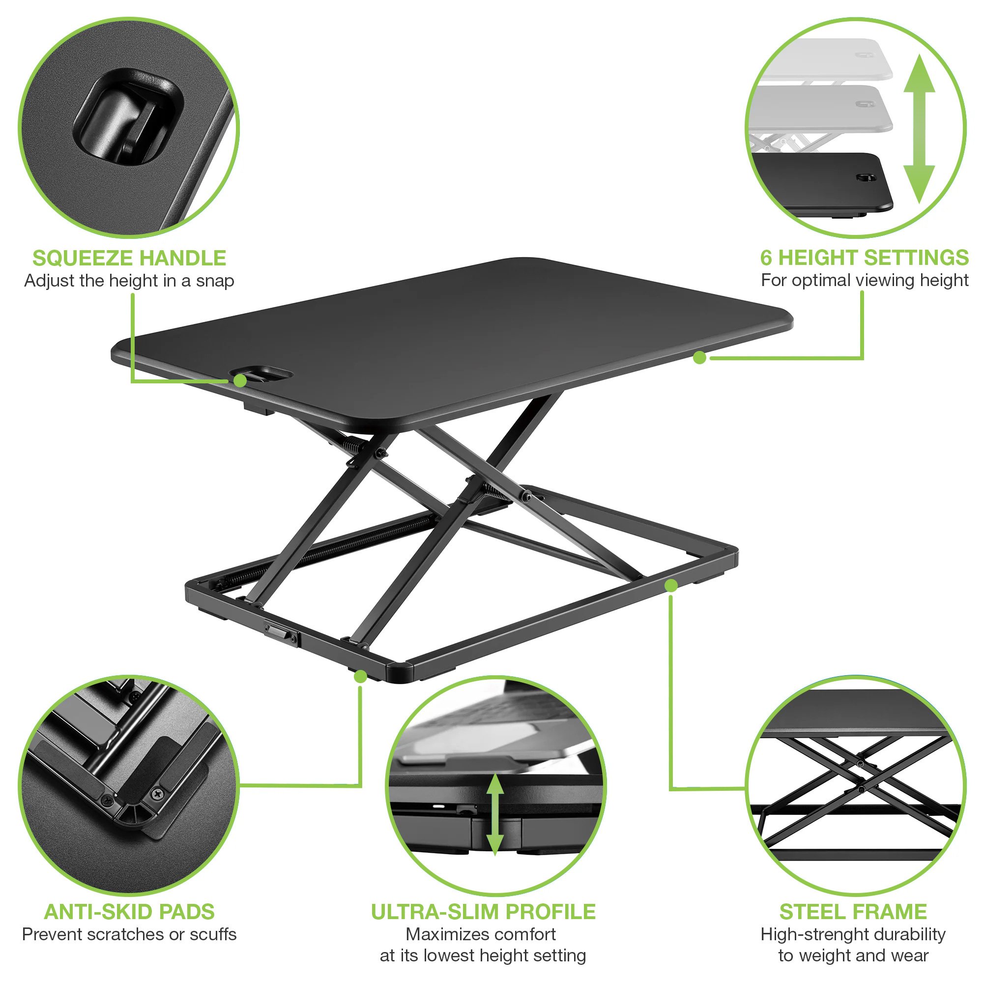 Convertitore da Scrivania In Piedi Postazione di Lavoro Sit Stand Ultra Slim Altezza Regolabile TECHLY - immagine 5
