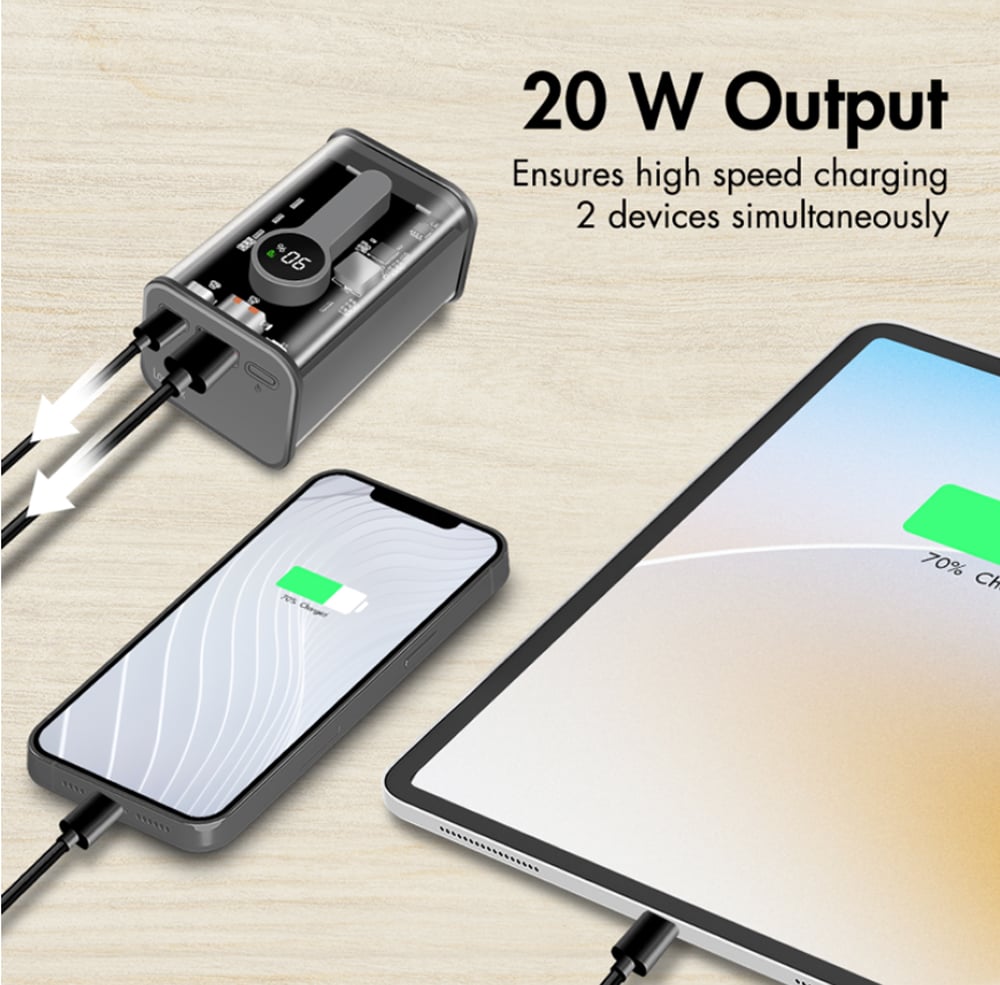 Power Bank 10000 mAh 1x USB-A 1x USB-C™ con Display PD & QC Trasparente LOGILINK - immagine 5