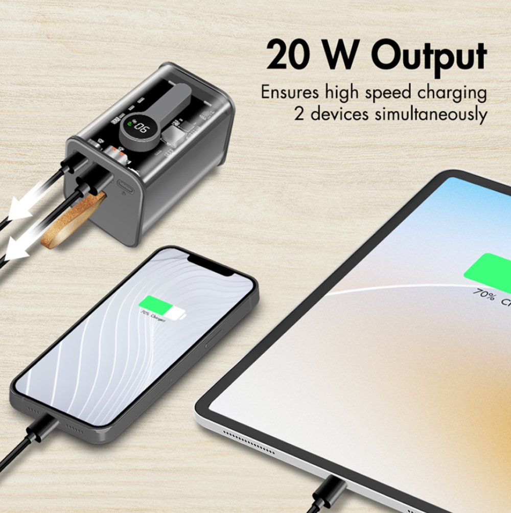 Power Bank 20000 mAh 1x USB-A 1x USB-C™ con Display PD & QC Trasparente LOGILINK - immagine 5