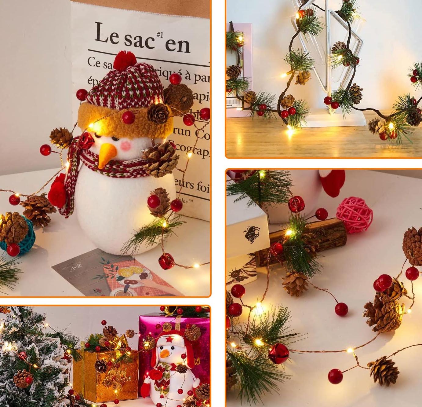 20 Luci LED in Filo d'argento Pigne e Bacche Rosse GOOBAY - immagine 6