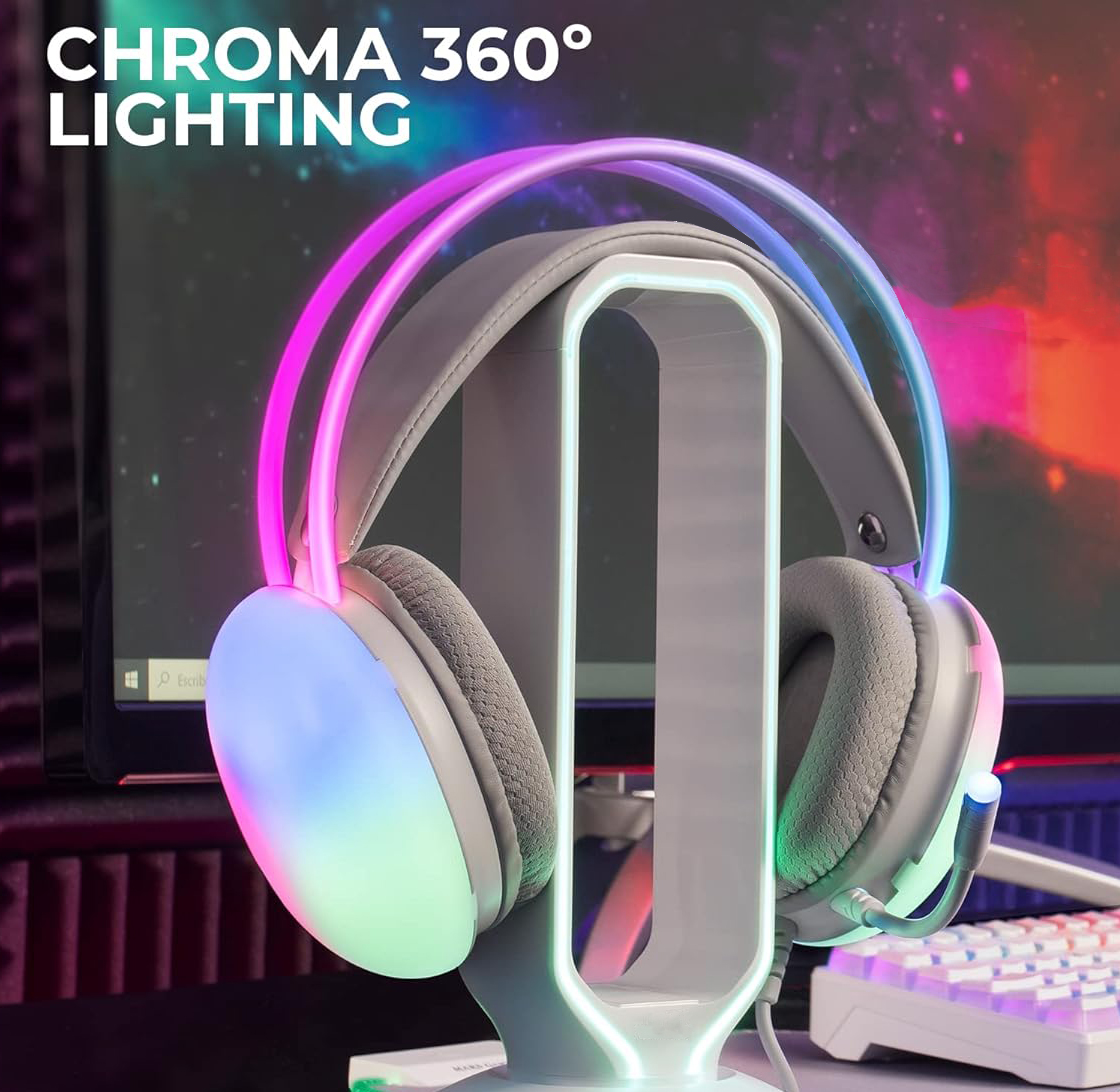 Cuffia Gaming Stereo con Microfono e Illuminazione RGB su Cuffie e Archetto Bianco FIREFLY WHITE SHARK - immagine 6
