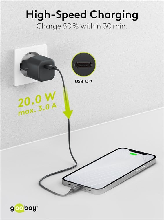 Alimentatore Caricatore Rapido USB-C™ PD GaN Nano 20W 3A Nero GOOBAY - immagine 5