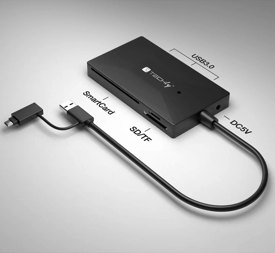Lettore di Memorie SD/TF Smart Card con Hub 3 Porte USB TECHLY - immagine 5