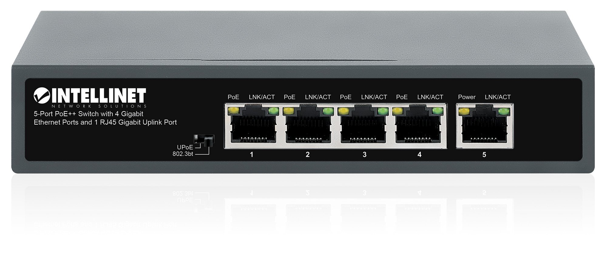 Switch 5 porte PoE++ con 4 porte Gigabit e una porta RJ45 Gigabit Uplink INTELLINET - immagine 5