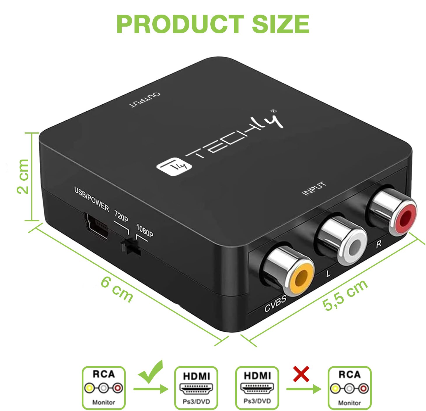 Mini Convertitore Video Composito a HDMI 720p 1080p con Cavo USB TECHLY - immagine 5