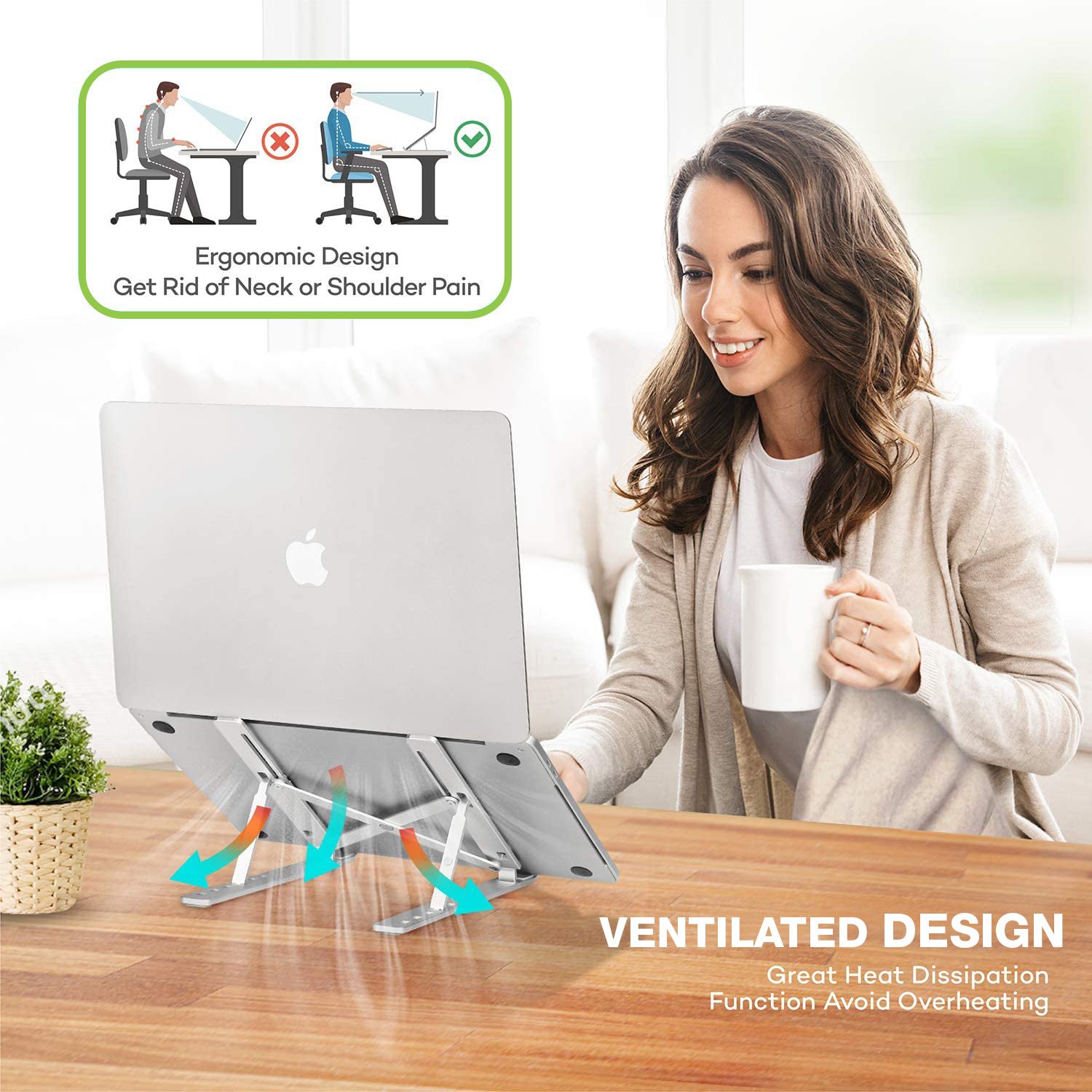 Supporto Pieghevole in Alluminio per Notebook Tablet e Smartphone da 10'' a 16'' TECHLY - immagine 6