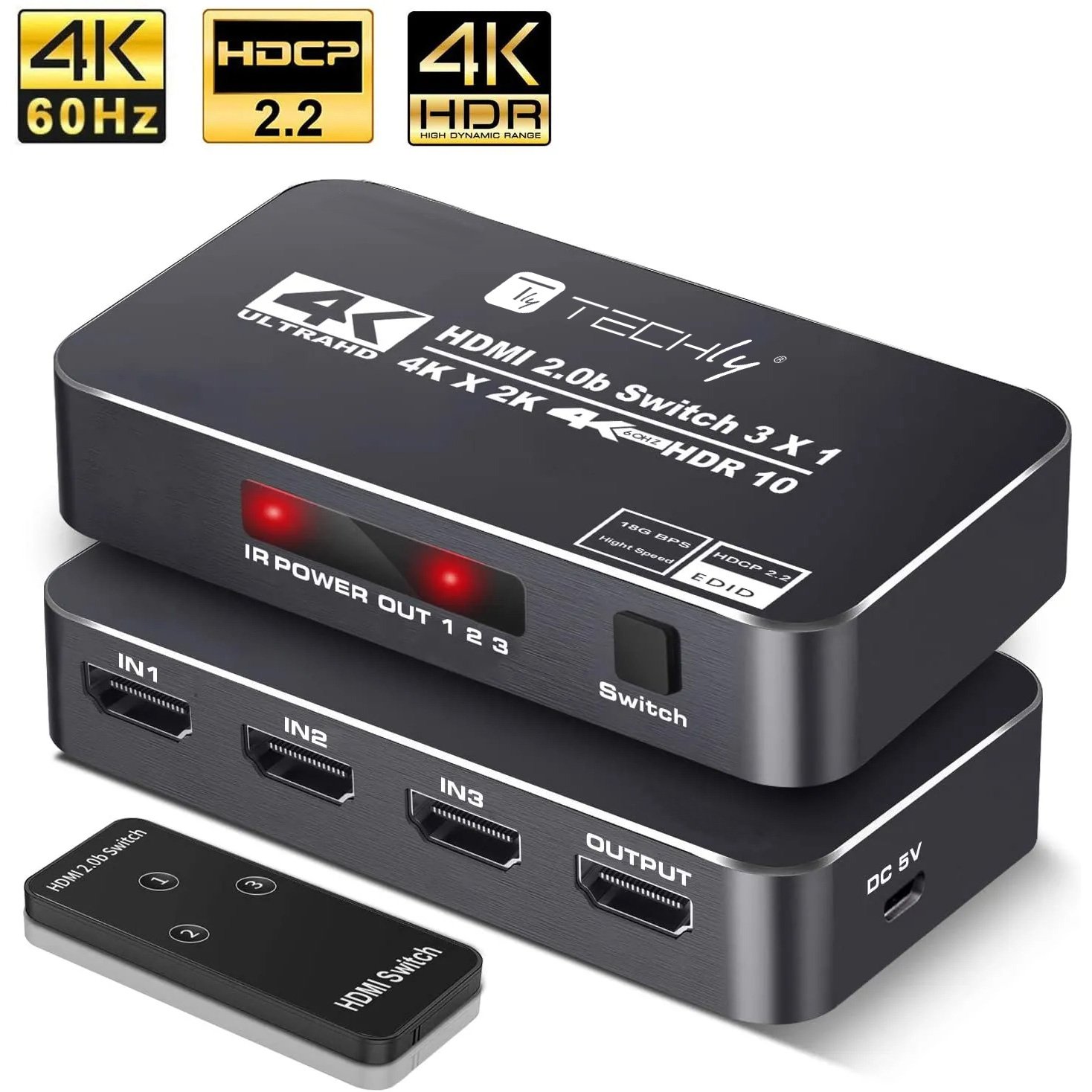 Switch HDMI 2.0b 3in 1out 4K HDR HDCP2.2 con Telecomando TECHLY - immagine 5