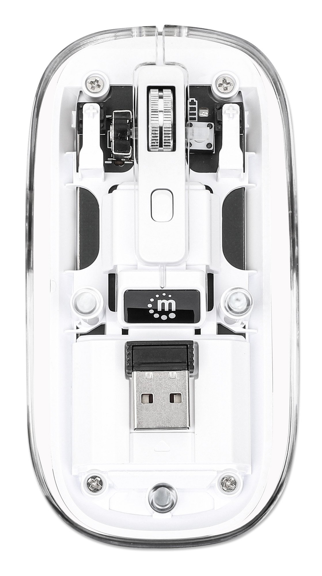 Mouse Ottico Wireless 800-1600 dpi con Micro Ricevitore USB Bianco Trasparente MANHATTAN