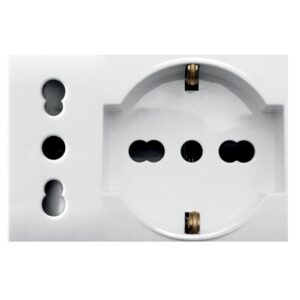 WHITEK S44 Presa Schuko Presa Italiana 2P+T 10/16A 250V 3 Moduli Bianco Opaco, 44609015MB AVE