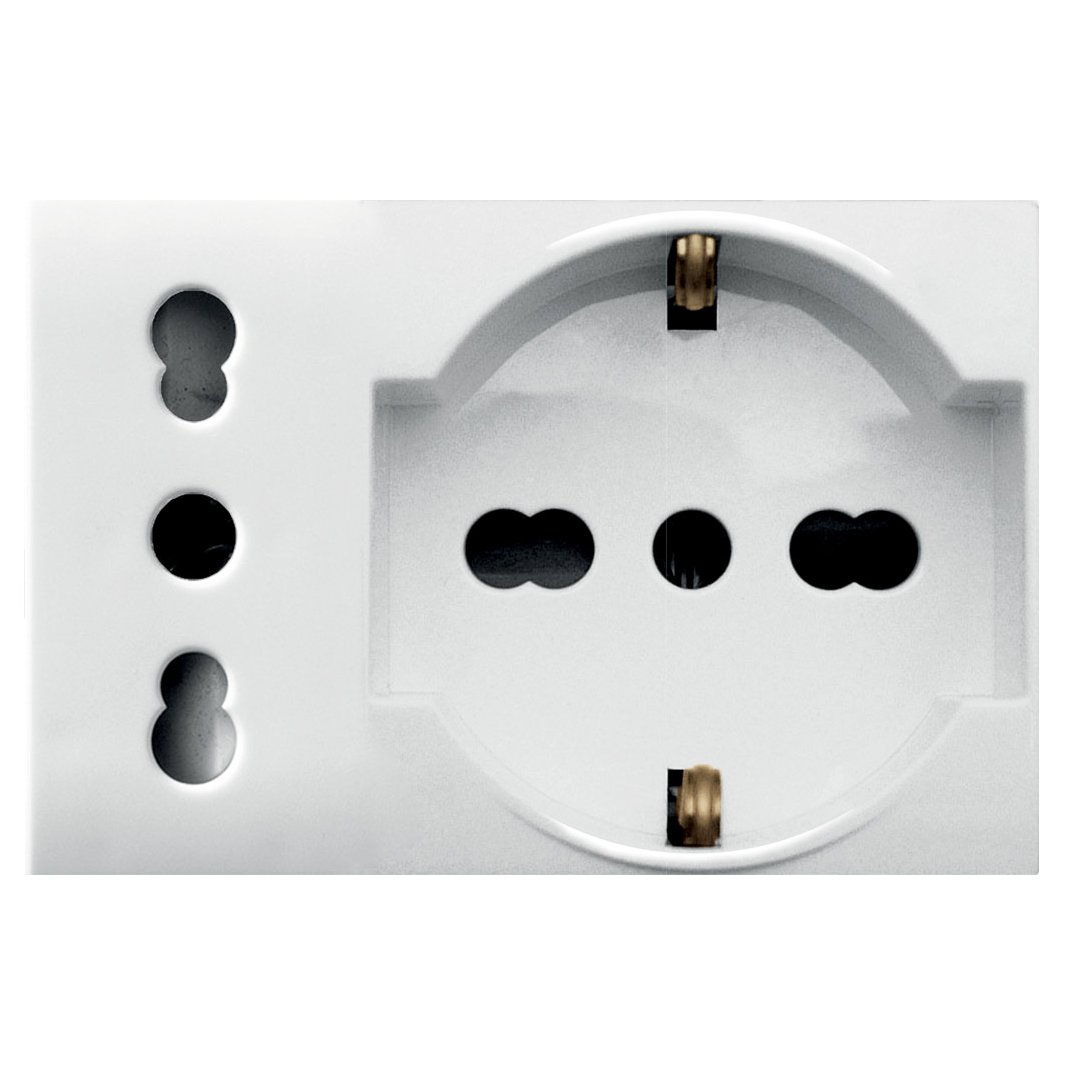 WHITEK S44 Presa Schuko Presa Italiana 2P+T 10/16A 250V 3 Moduli Bianco Opaco, 44609015MB AVE