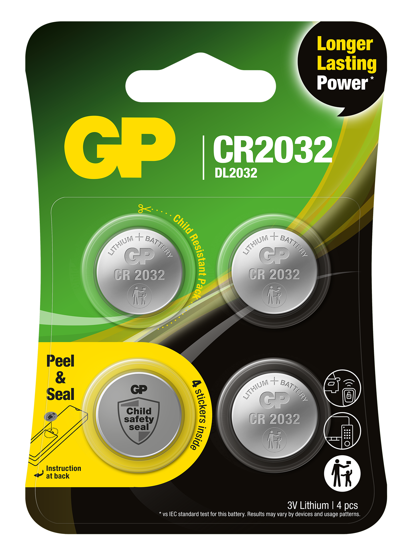 Blister 4 Batterie al Litio a Bottone 3V Lunga Durata CR2032 GP BATTERIES