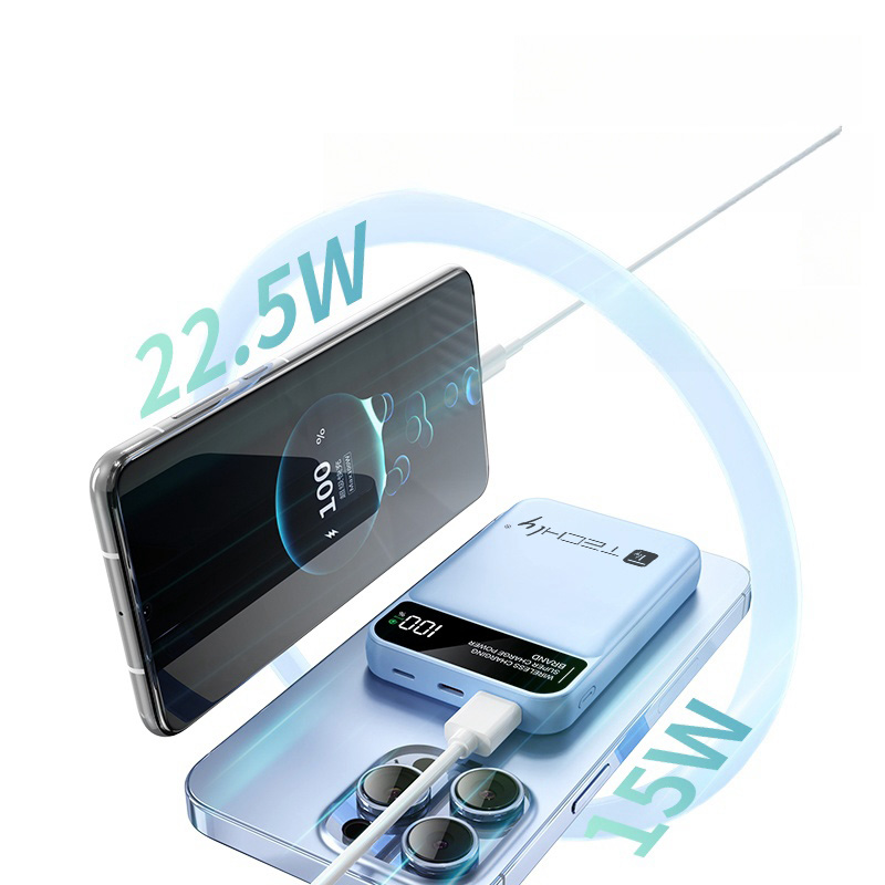 Power Bank Wireless Magnetico 3 in 1 con LED 10.000 mAh 22,5W Azzurro TECHLY - immagine 7