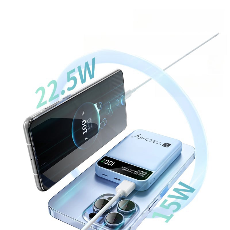 Power Bank Wireless Magnetico 3 in 1 con LED 10.000 mAh 22,5W Bianco TECHLY - immagine 7