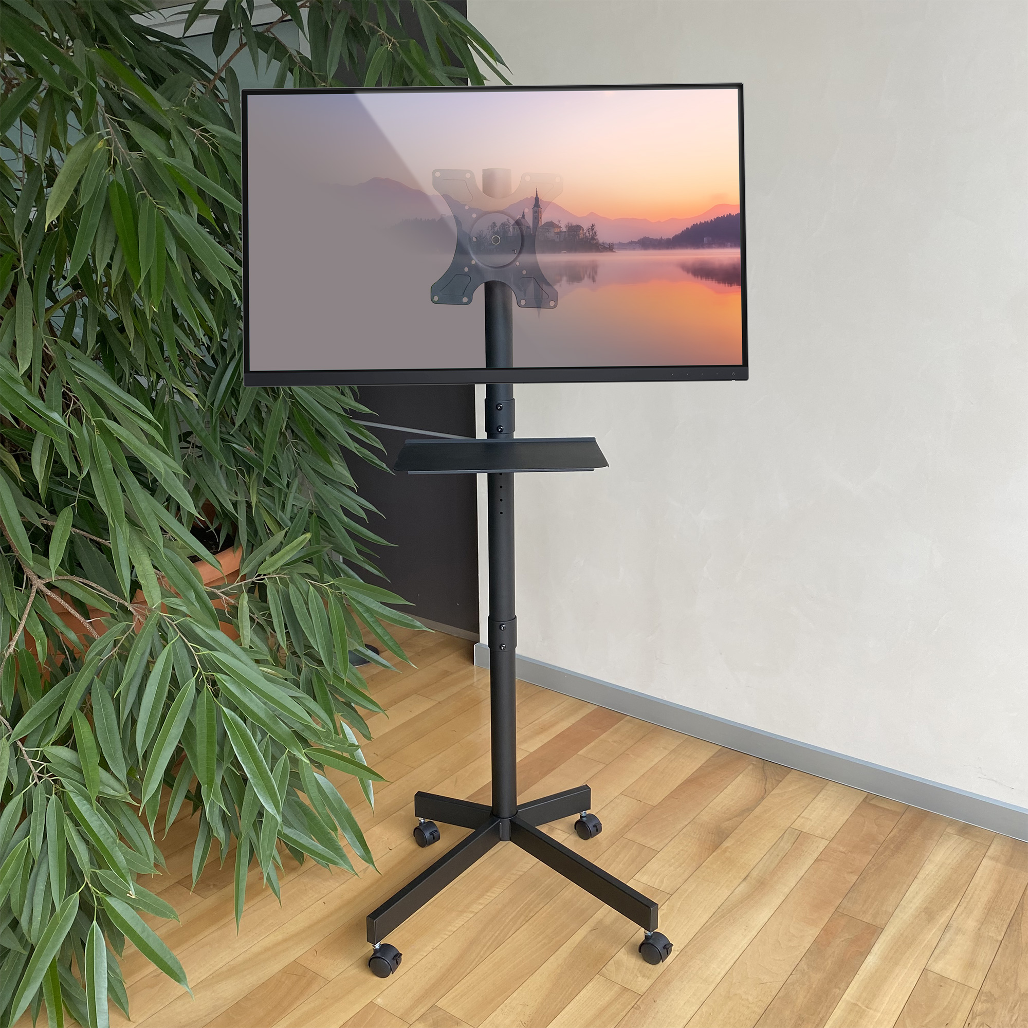 Supporto a Pavimento per TV con Mensola e Base Compatta Salva Spazio TECHLY - immagine 7