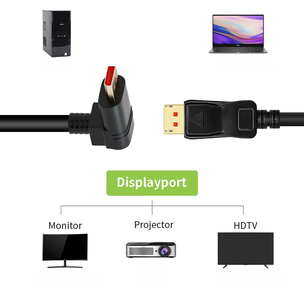 Cavo Audio/Video DisplayPort 1.4 8K M/M Angolato 90° 2m Nero TECHLY - immagine 7