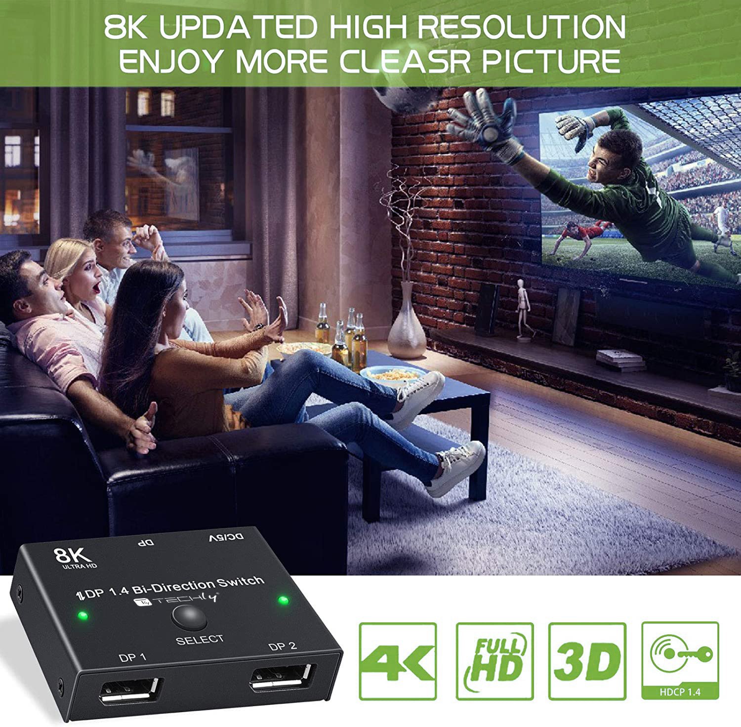 Switch Bidirezionale Convertitore Splitter DisplayPort 8K DP1.4 per Sorgenti Multiple e Display TECHLY - immagine 8