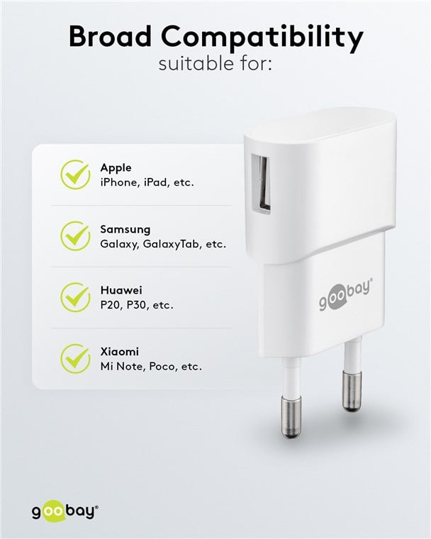 Caricatore USB 1A 5W Compatto Spina Europea Bianco GOOBAY - immagine 7