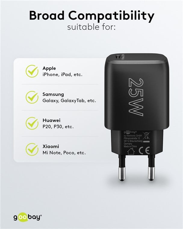 Caricatore Alimentatore GaN USB-C™ PD da Muro 25W Nero GOOBAY - immagine 7