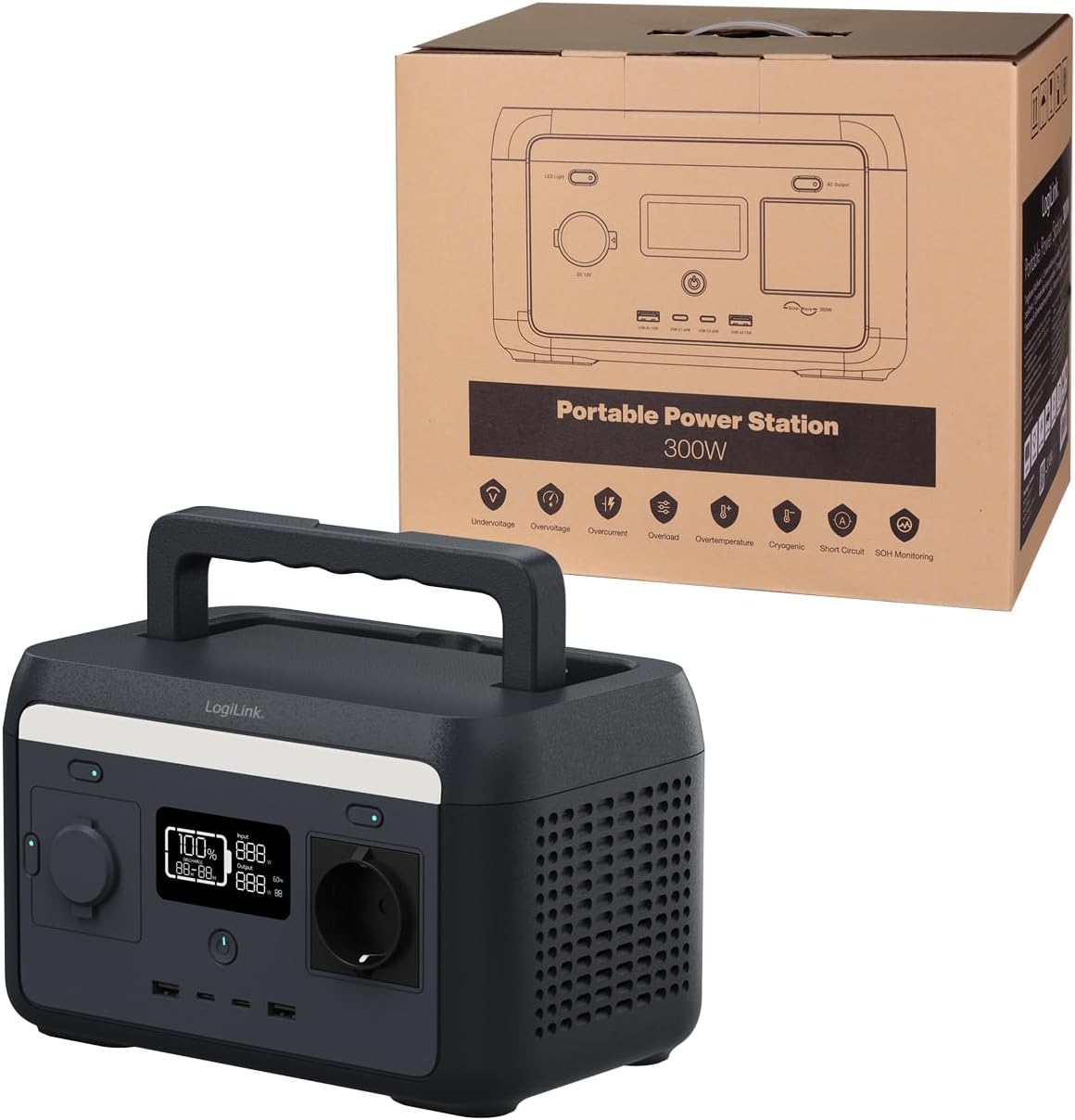 Stazione di Alimentazione Portatile 300W LiFePO4 Batteria Ricarica Solare Tuya LOGILINK - immagine 8
