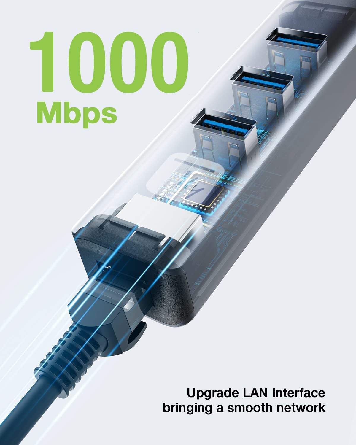 Adattatore Convertitore USB tipo A a RJ45 Gigabit con Hub 3 Porte USB 5 Gbps TECHLY - immagine 7