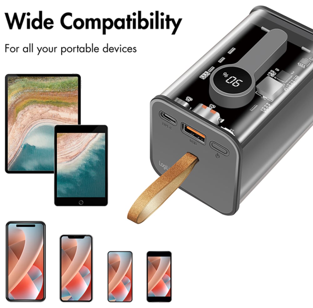 Power Bank 20000 mAh 1x USB-A 1x USB-C™ con Display PD & QC Trasparente LOGILINK - immagine 6