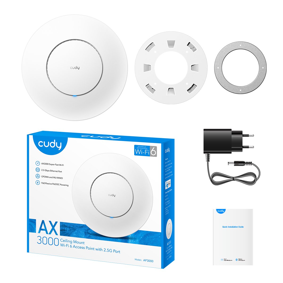 Punto di Accesso Wireless Gigabit PoE WiFi 6 AX3000 Porta 2.5G Montaggio a Soffitto, AP3000_P CUDY - immagine 7
