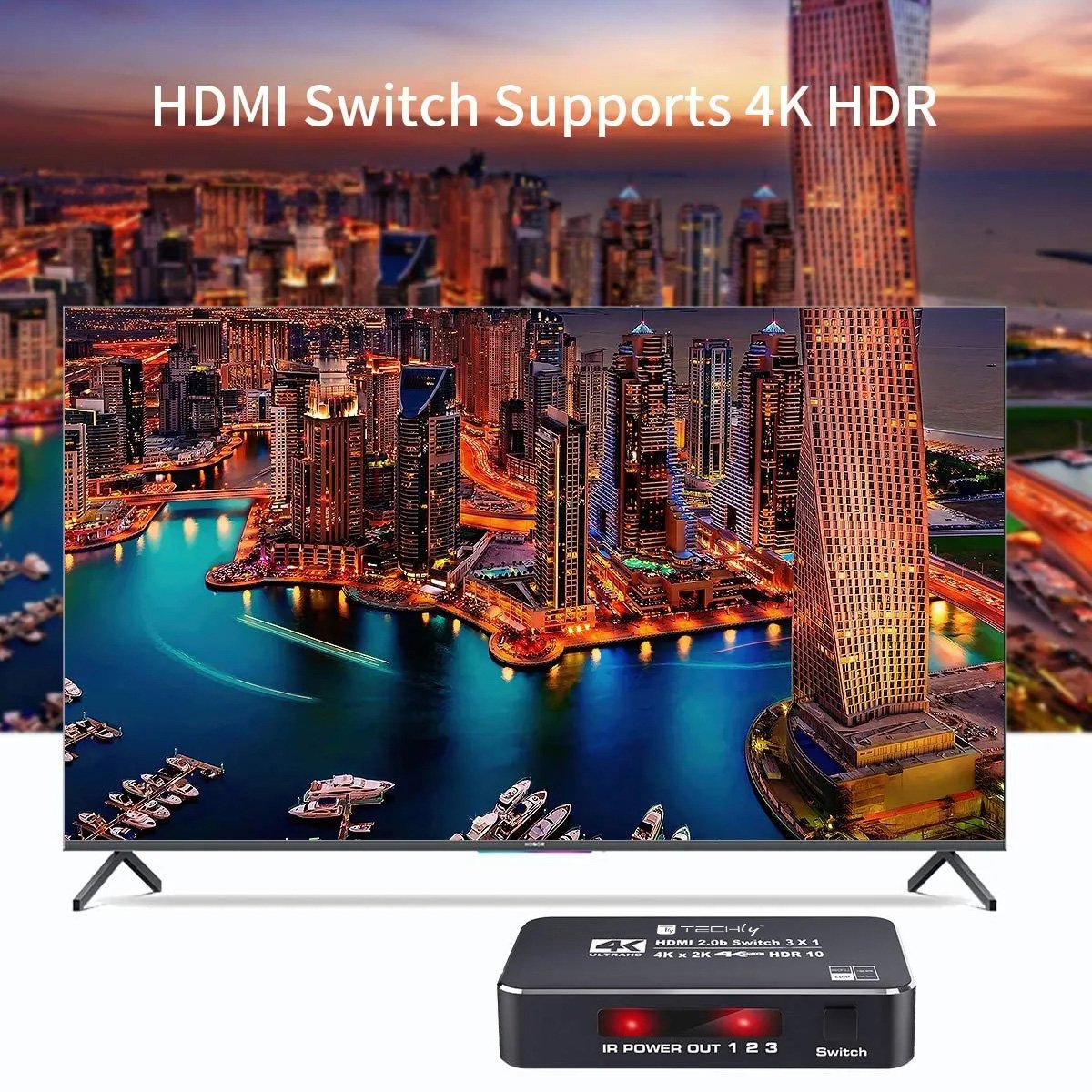 Switch HDMI 2.0b 3in 1out 4K HDR HDCP2.2 con Telecomando TECHLY - immagine 6