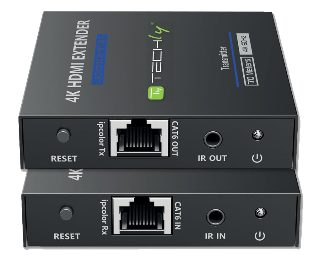 Extender HDMI 4K@60Hz 18Gbps HDR10 su cavo Cat.6/6A/7 fino 70 metri zero latenza TECHLY