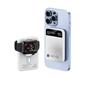 Power Bank Wireless Magnetico 3 in 1 con LED 10.000 mAh 22,5W Bianco TECHLY