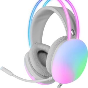 Cuffia Gaming Stereo con Microfono e Illuminazione RGB su Cuffie e Archetto Bianco FIREFLY WHITE SHARK