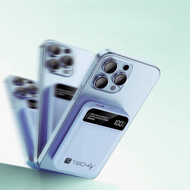 Power Bank Wireless Magnetico 3 in 1 con LED 10.000 mAh 22,5W Azzurro TECHLY - immagine 8
