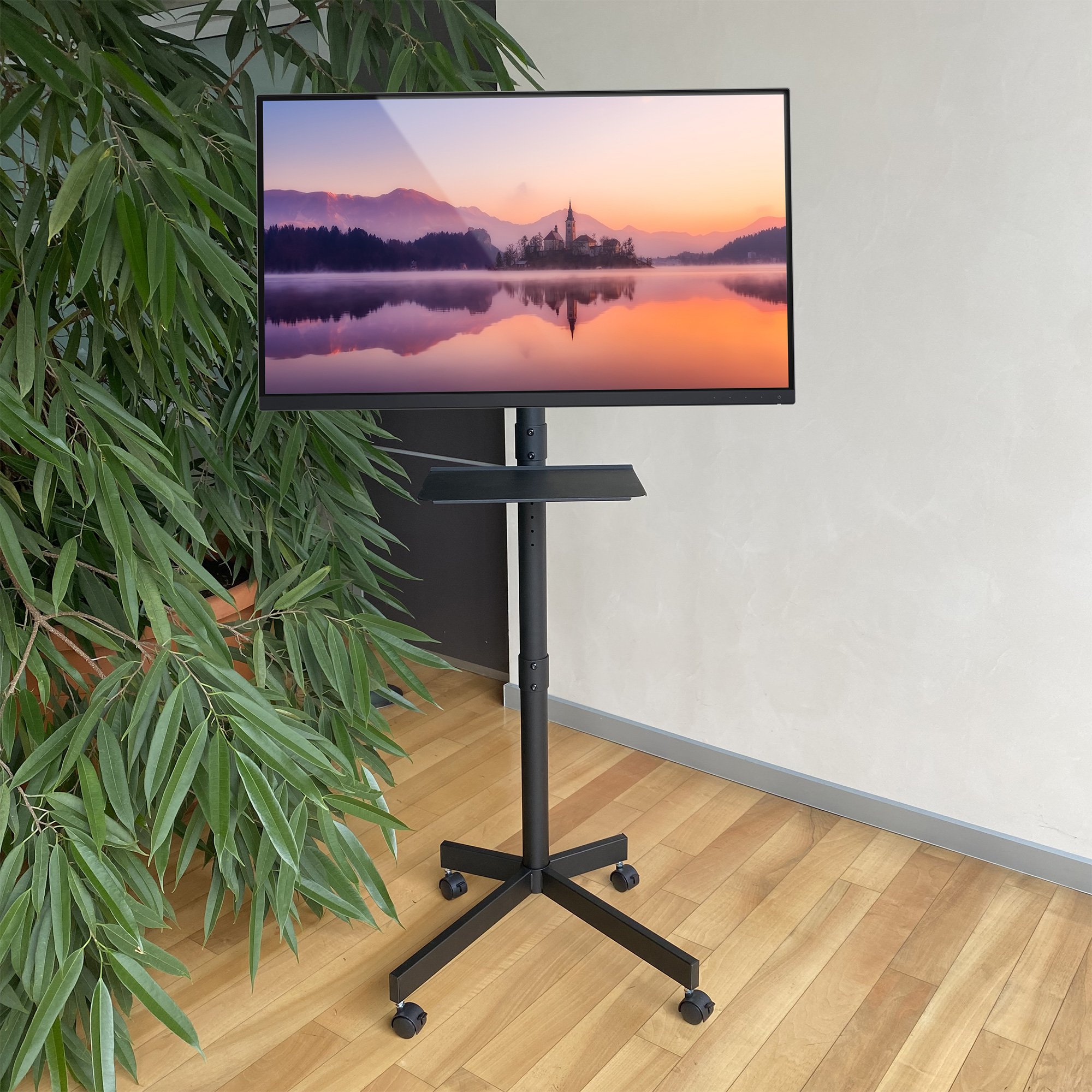 Supporto a Pavimento per TV con Mensola e Base Compatta Salva Spazio TECHLY - immagine 8