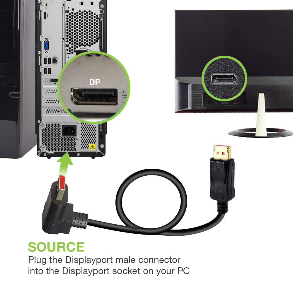 Cavo Audio/Video DisplayPort 1.4 8K M/M Angolato 90° 2m Nero TECHLY - immagine 8