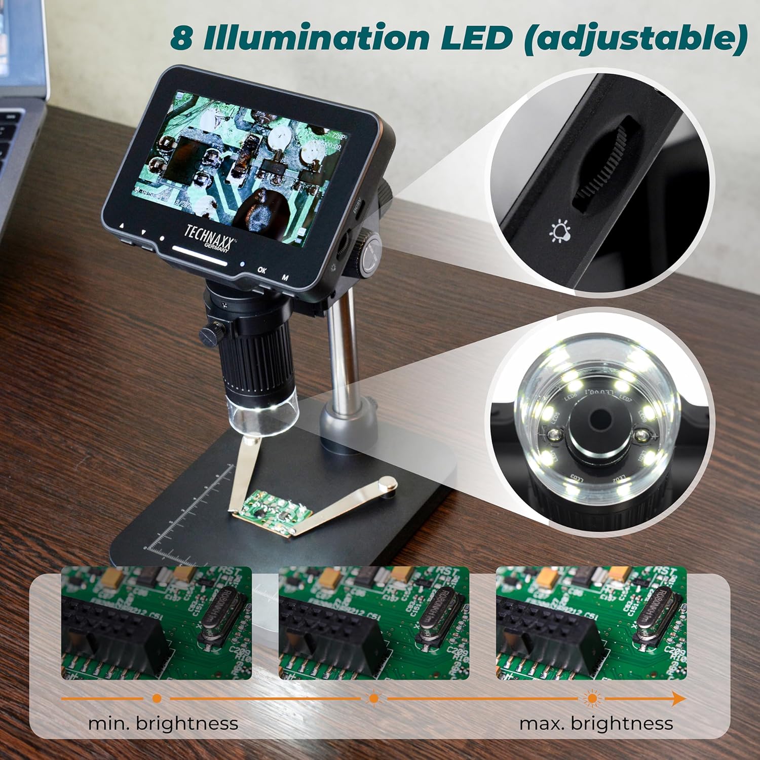 Microscopio Digitale con Display 4,3 Pollici 720p a 8 LED, TX-277 TECHNAXX - immagine 8