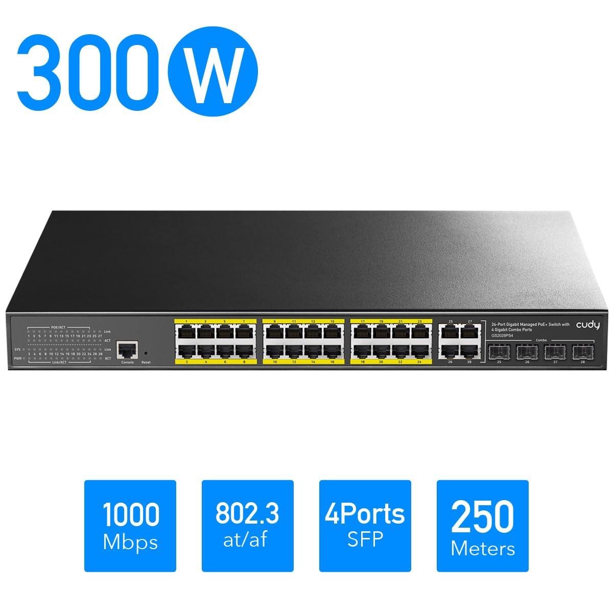 Switch Gigabit PoE+ a 24 porte con 4 porte Gigabit Combo, GS2028PS4 CUDY - immagine 8