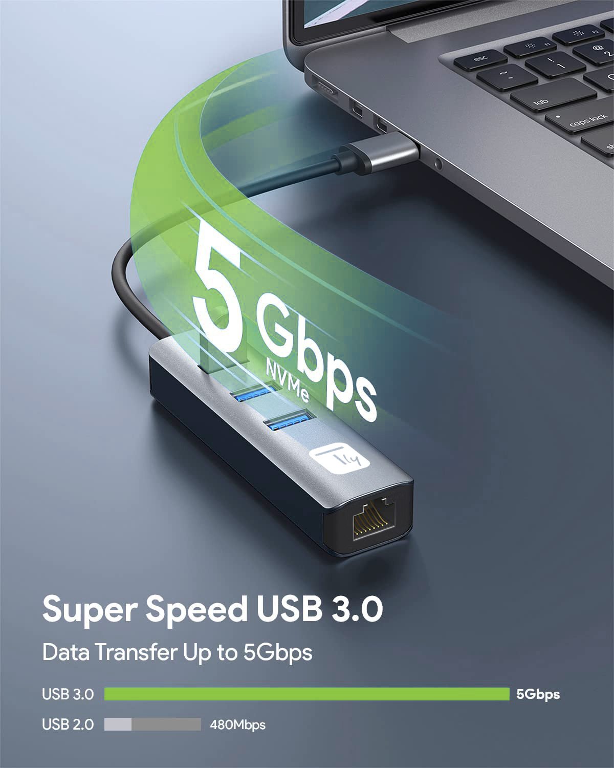 Adattatore Convertitore USB tipo A a RJ45 Gigabit con Hub 3 Porte USB 5 Gbps TECHLY - immagine 8