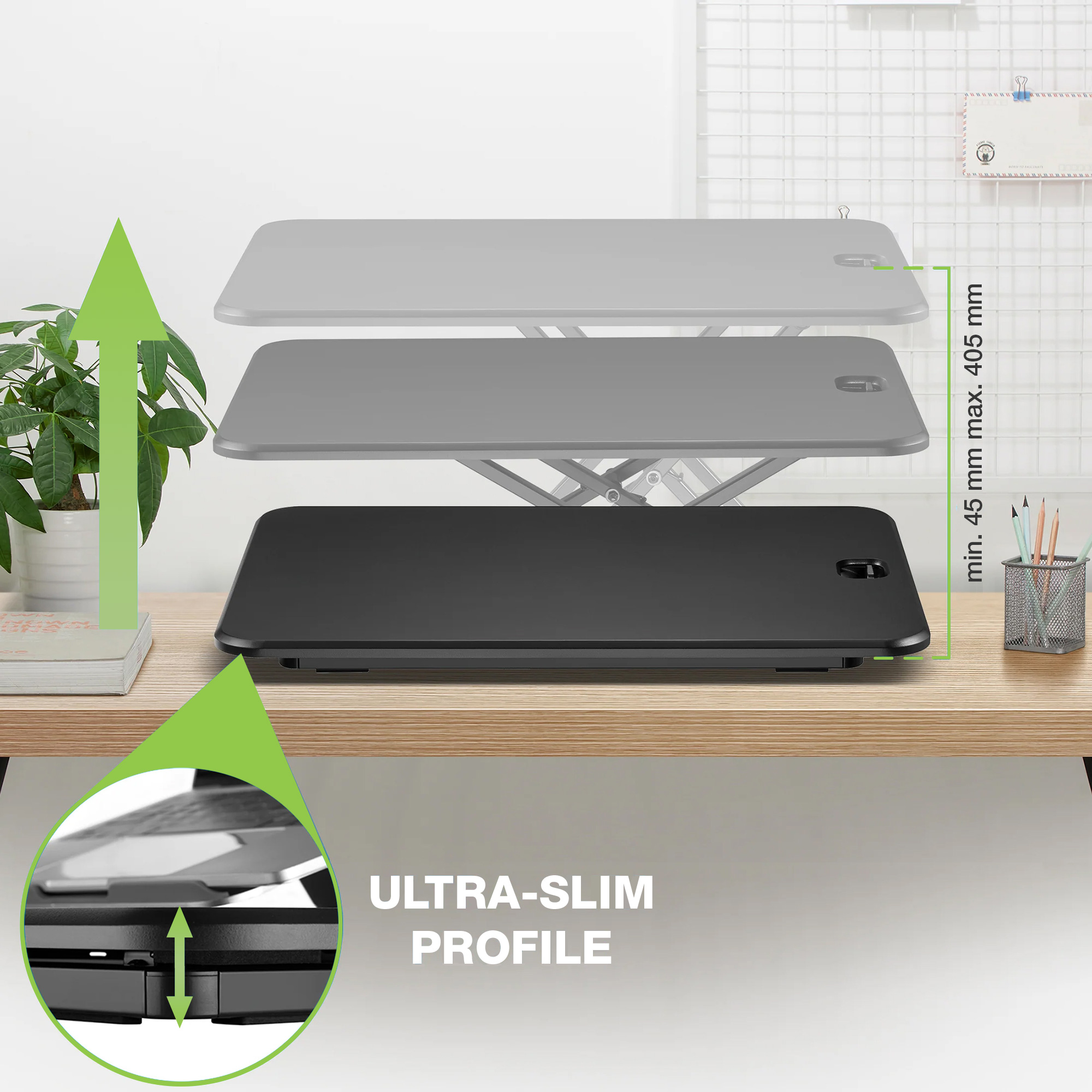 Convertitore da Scrivania In Piedi Postazione di Lavoro Sit Stand Ultra Slim Altezza Regolabile TECHLY - immagine 7