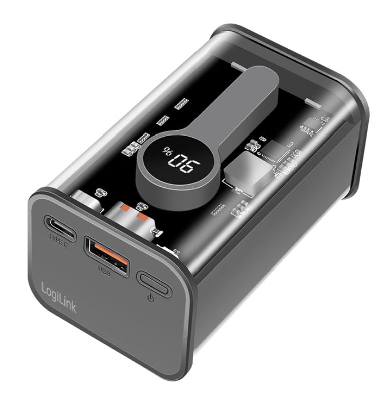 Power Bank 10000 mAh 1x USB-A 1x USB-C™ con Display PD & QC Trasparente LOGILINK - immagine 7