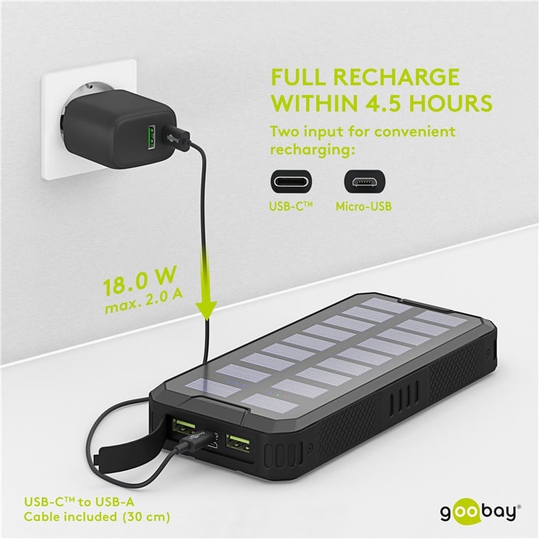 Caricabatterie a Ricarica Solare Rapida 20.000 mAh USB-C™ PD QC3.0 GOOBAY - immagine 8