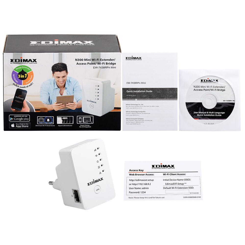 Mini Ripetitore Wireless da Muro 2,4GHz N300 Wi-Fi Access Point Bridge, EW-7438RPn Mini EDIMAX - immagine 7