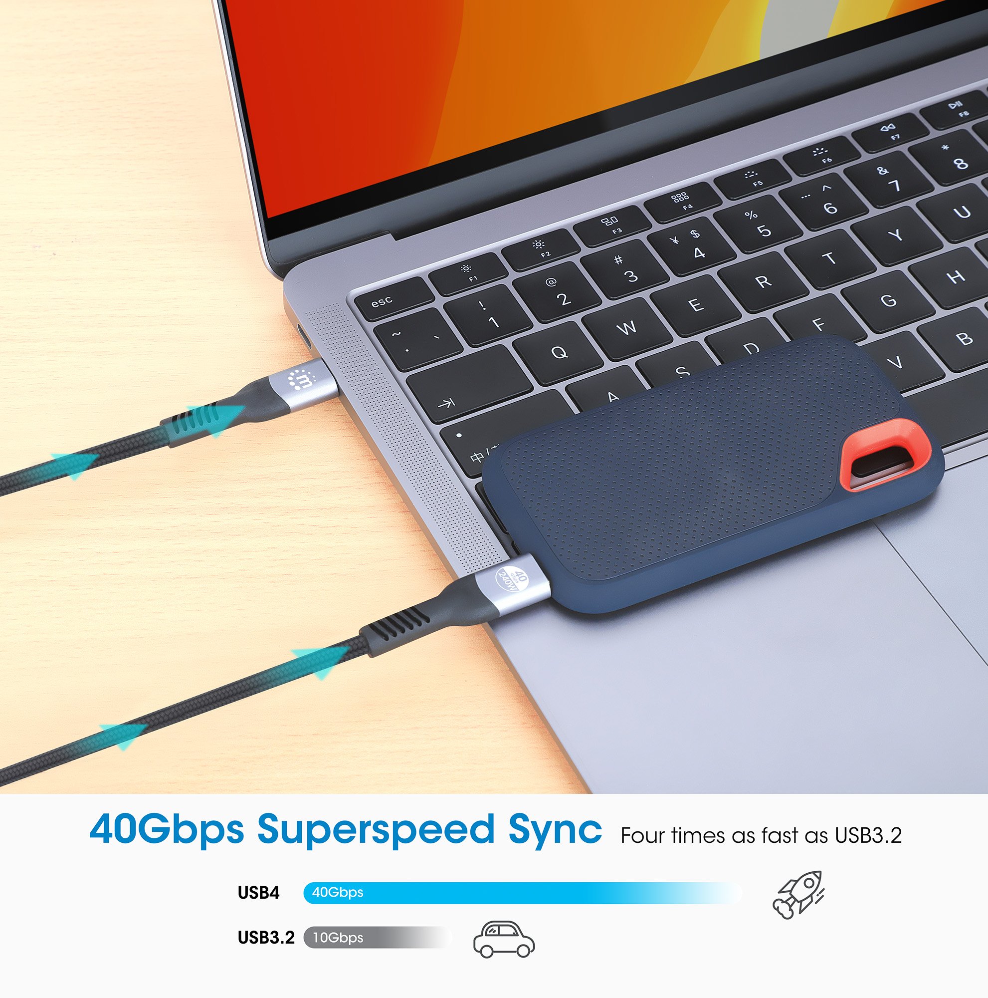 Cavo USB4 EPR USB-C™ M/M 40G 240W PD 3.1 8K E-Mark 1m MANHATTAN - immagine 8