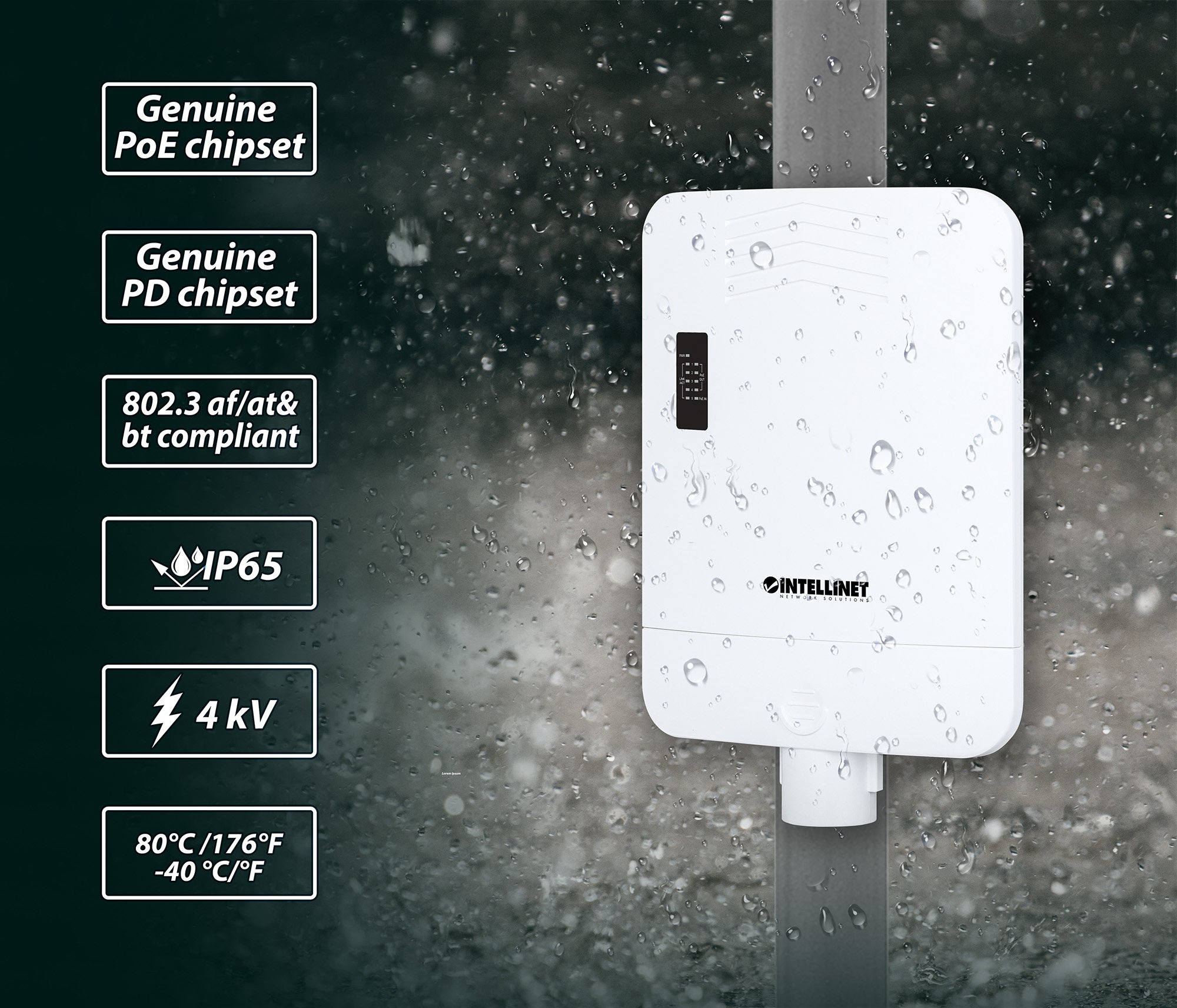 Switch Gigabit 5 porte PoE Passante / Extender 4 porte PoE+ per Esterno INTELLINET - immagine 7