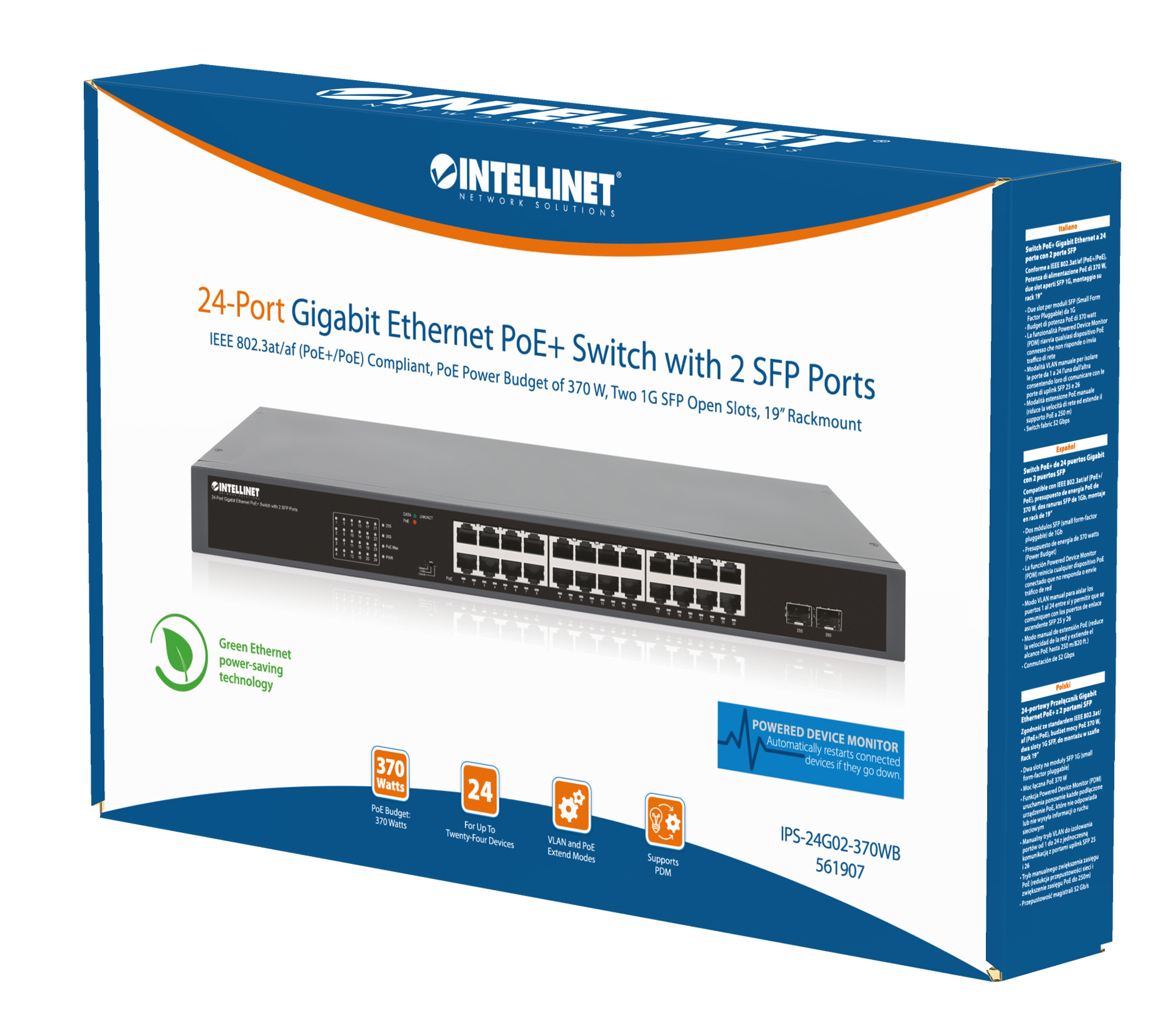 Gigabit Ethernet Switch 24-Porte PoE+ con 2 porte SFP INTELLINET - immagine 8