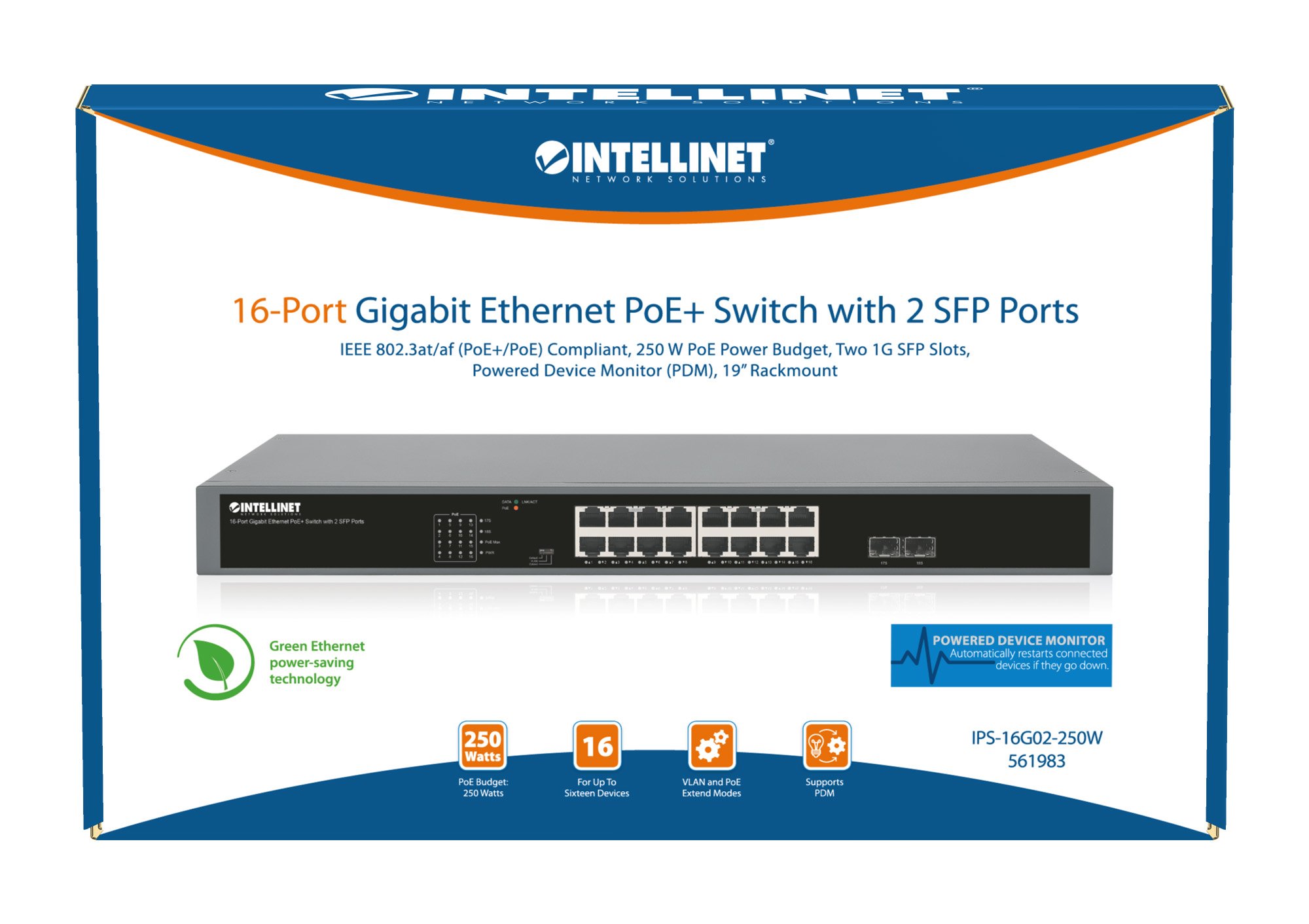 Gigabit Ethernet Switch PoE+ 16 porte con 2 porte SFP INTELLINET - immagine 8