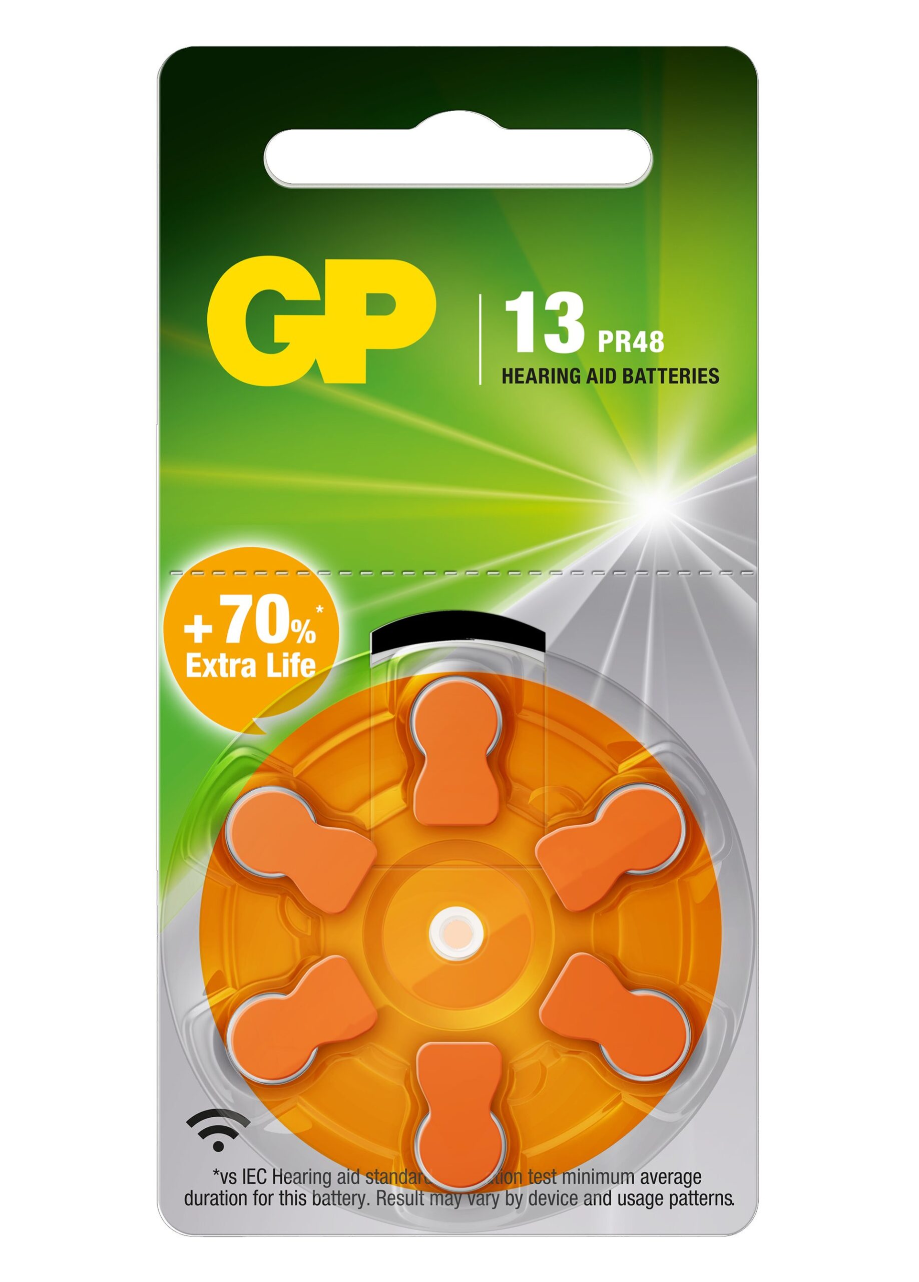Blister 6 Batterie a Bottone PR48 ZA13 AC13 DA13 per Protesi Acustiche GP BATTERIES