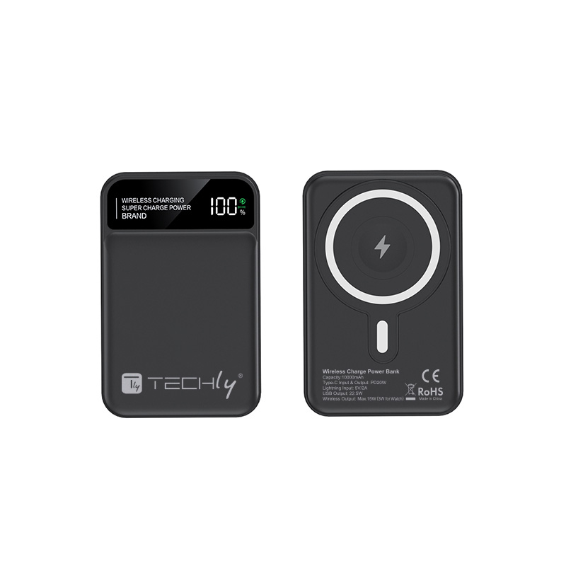 Power Bank Wireless Magnetico 3 in 1 con LED 10.000 mAh 22,5W Nero TECHLY - immagine 9